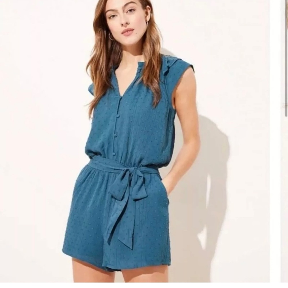 Loft Petite Clip Dot Romper Teal Blue‎ -cp
